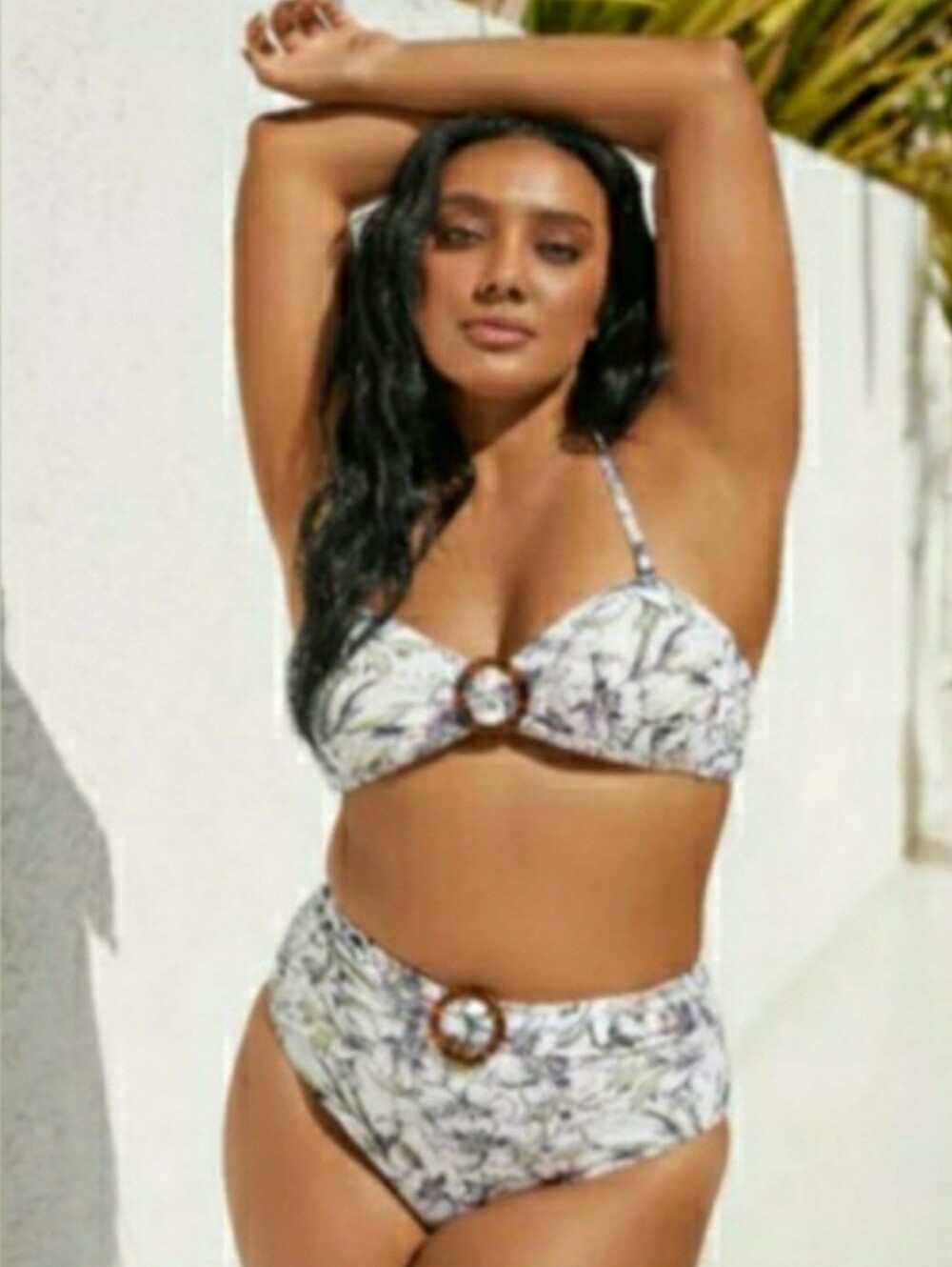 VICI COLLECTION ASHLEY PLEATED RING BANDEAU SWIM TOP & RING BELT SWIM BOTTOM